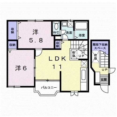メゾンドーレIII(2LDK/2階)の間取り写真