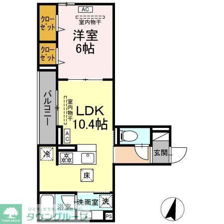 ドムスクレスト湘南台(1LDK/1階)の間取り写真