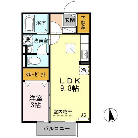 クリエガーデン(1LDK/1階)の間取り写真