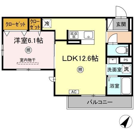 シャローム城原(1LDK/3階)の間取り写真