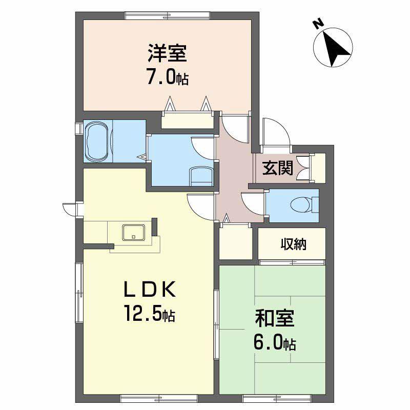 シャトレー安井 B(2LDK/1階)の間取り写真
