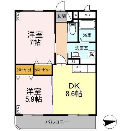 フジパレス皆生(2DK/1階)の間取り写真