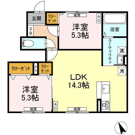 FIRST SKY J(2LDK/1階)の間取り写真