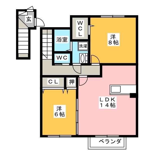 セゾン美江(2LDK/2階)の間取り写真