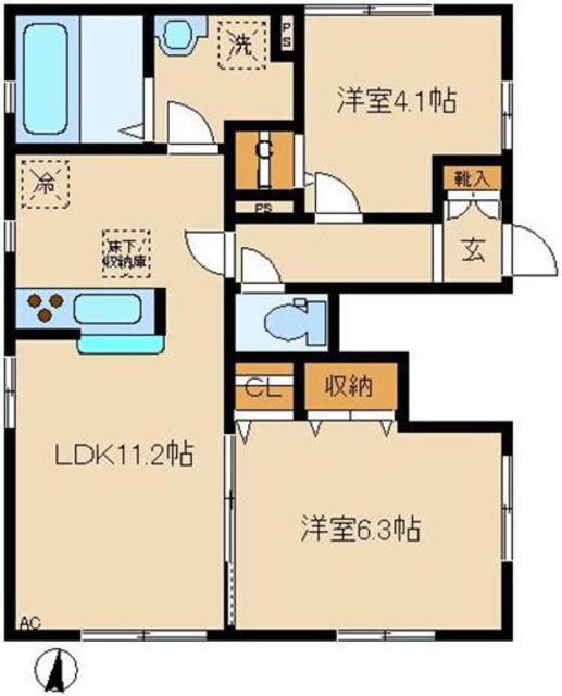 ディアーナ C棟(2LDK/1階)の間取り写真