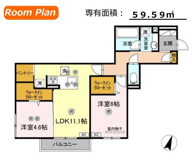 ミルフォード皆実町(2LDK/3階)の間取り写真