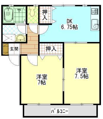メゾンフルール(2DK/1階)の間取り写真