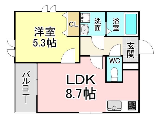 GRAZIOSO戸畑(1LDK/3階)の間取り写真