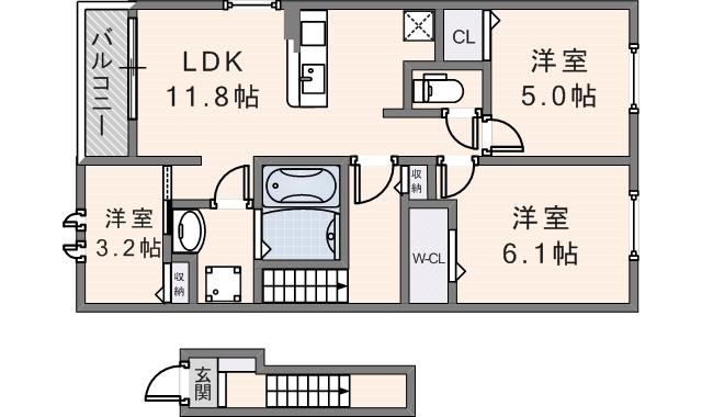 サンリットシャイニング(2LDK/2階)の間取り写真