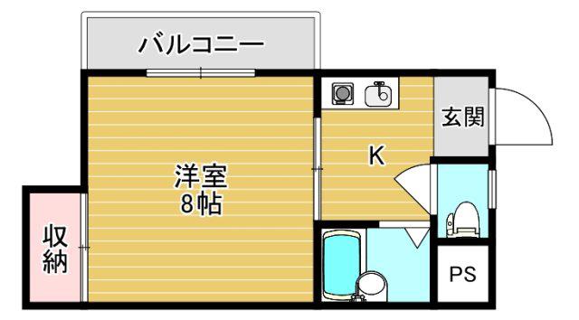 マンション一里塚(1K/2階)の間取り写真