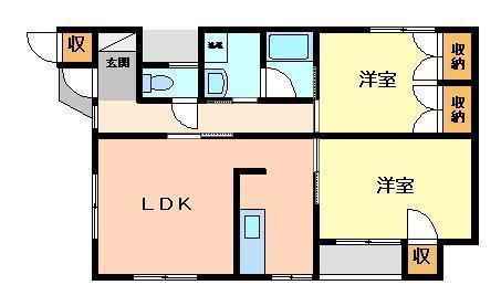 アパート野久留米(2LDK/1階)の間取り写真