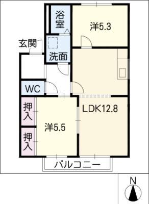 ボヌール平松 A棟(2LDK/1階)の間取り写真