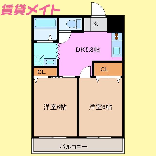 67クラブ(2DK/2階)の間取り写真
