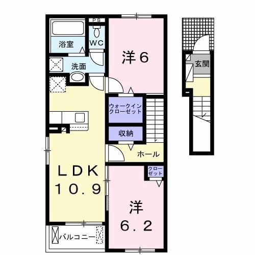 ルミエール・シエルII(2LDK/2階)の間取り写真
