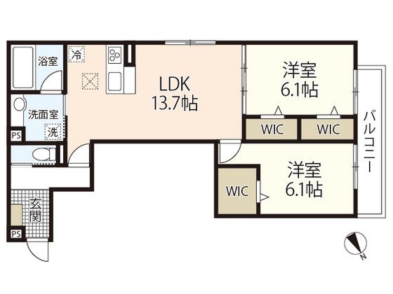 D-ROOM中筋 II棟(2LDK/3階)の間取り写真