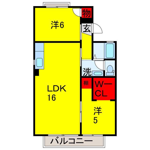 ファミールタヤマB(2LDK/2階)の間取り写真