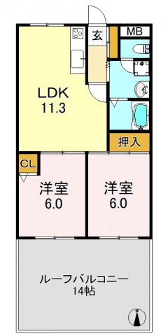 片岡マンション2(2LDK/3階)の間取り写真