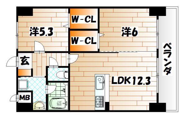 THE SQUARE PLATINUM RESIDENCE(2LDK/11階)の間取り写真