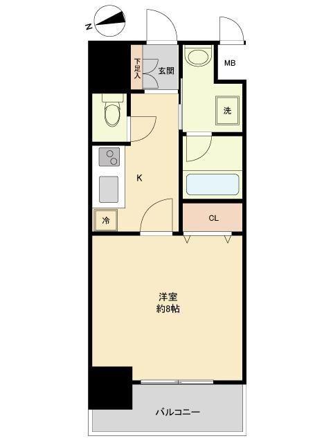 パークフラッツ本町(1K/9階)の間取り写真