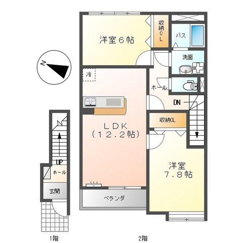ブロードパインA(2LDK/2階)の間取り写真