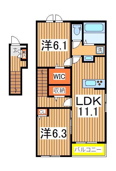 ベル・コリーヌA(2LDK/2階)の間取り写真