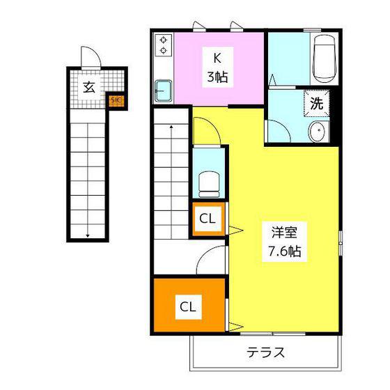 モンレーヴ都府楼南(1K/2階)の間取り写真