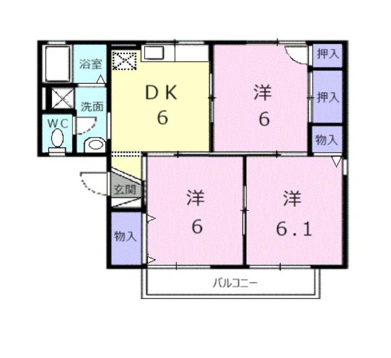 サンワハイツ八千代B(3DK/1階)の間取り写真
