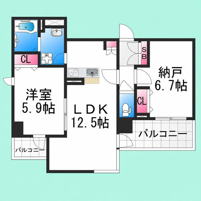 GROOVE堺東レジデンス(2LDK/7階)の間取り写真