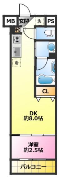 リルシア武蔵中原(1DK/2階)の間取り写真