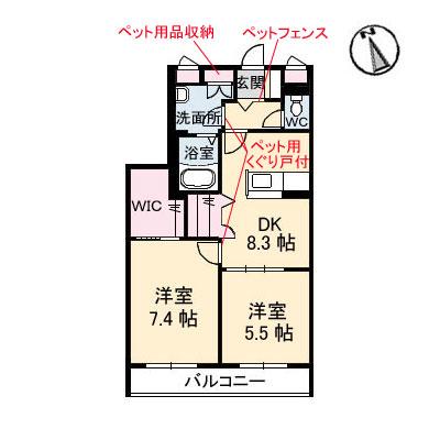 クローバー白島(2DK/2階)の間取り写真