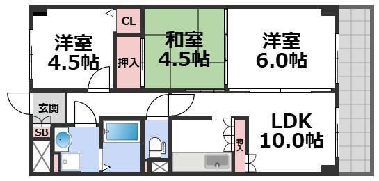 ツインコートM(3LDK/4階)の間取り写真