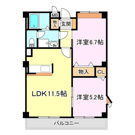 トゥール・ジャルダンI(2LDK/1階)の間取り写真