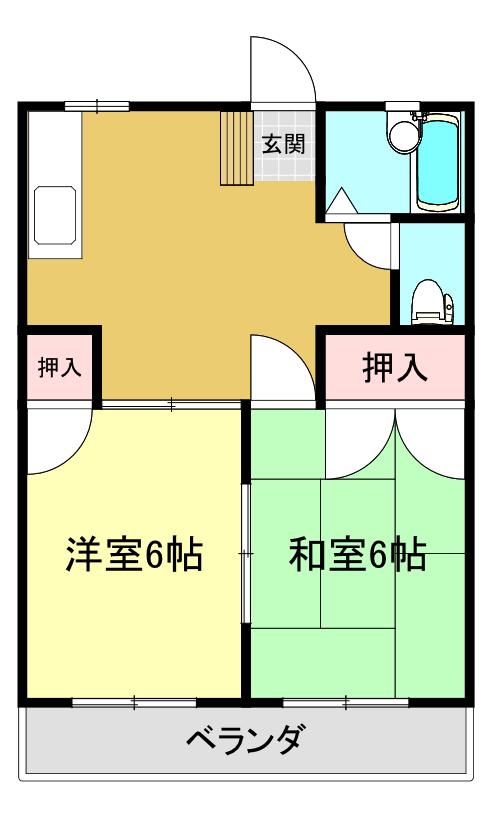 丸昌ハイツB(2DK/2階)の間取り写真