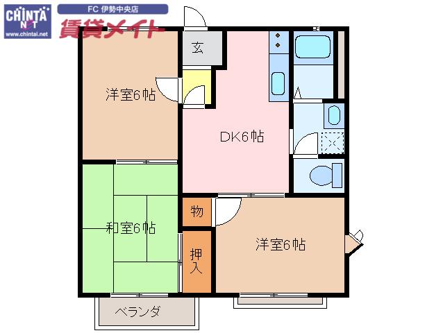 ネオハイツオークC(3DK/1階)の間取り写真