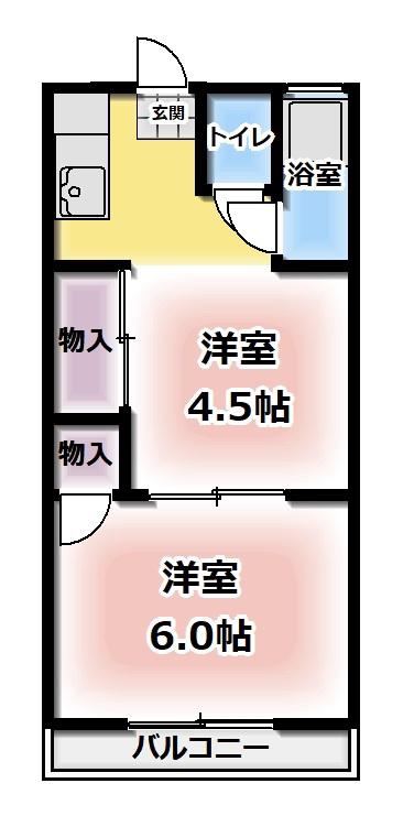 富久屋荘(2K/1階)の間取り写真