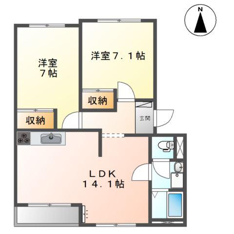 グランディアKSI(2LDK/1階)の間取り写真