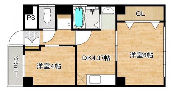 西上ビル(2DK/4階)の間取り写真