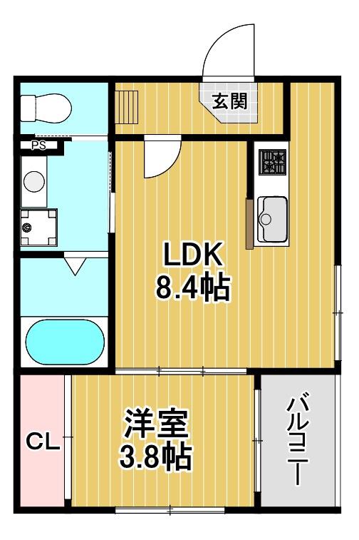 ハーモニーテラスVALUE姫里(1LDK/3階)の間取り写真