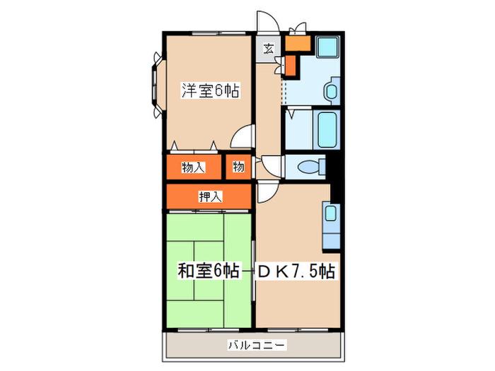 グリーンヒルズA棟(2DK/2階)の間取り写真