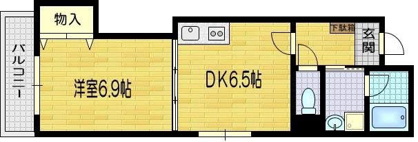ブランネージュ烏丸五条(1DK/4階)の間取り写真