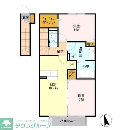 ヴィラージュB(2LDK/2階)の間取り写真