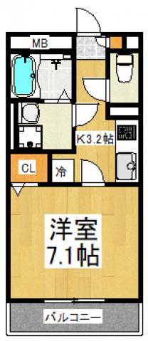 ベルシティ秋津(1K/1階)の間取り写真