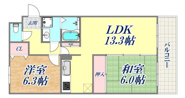 フレーブ フレール(2LDK/4階)の間取り写真