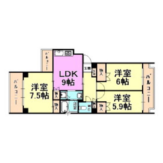 JR東海道本線 甲南山手駅 徒歩4分 4階建 築24年(3LDK/3階)の間取り写真