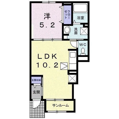 プリート蛎瀬(1LDK/1階)の間取り写真