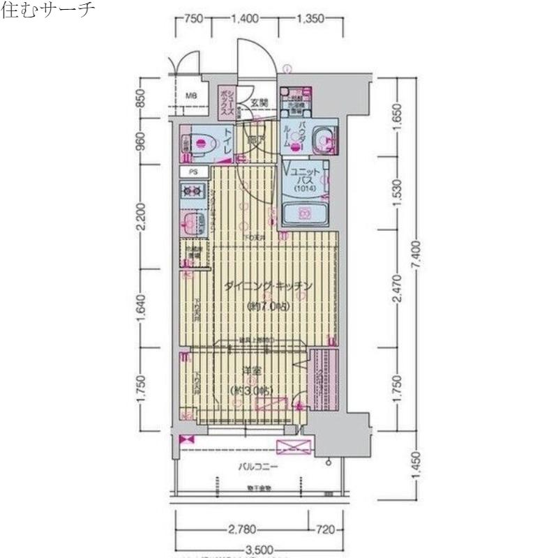 プレリス四日市ティエルナ(1DK/2階)の間取り写真