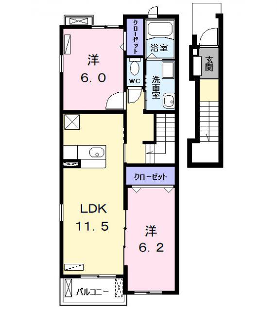 コーラス(2LDK/2階)の間取り写真