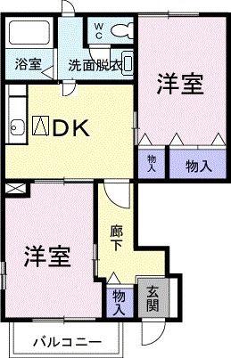ソレアード・ホソヤ C(2DK/1階)の間取り写真