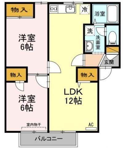 コスモ福万 A棟(2LDK/1階)の間取り写真