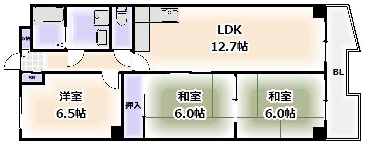 グローバルハイツ(3LDK/4階)の間取り写真